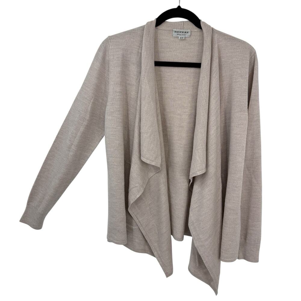 Repeat Cashmere Merino Wool Draped Cardigan US Medium EU 40 Beige with Pockets